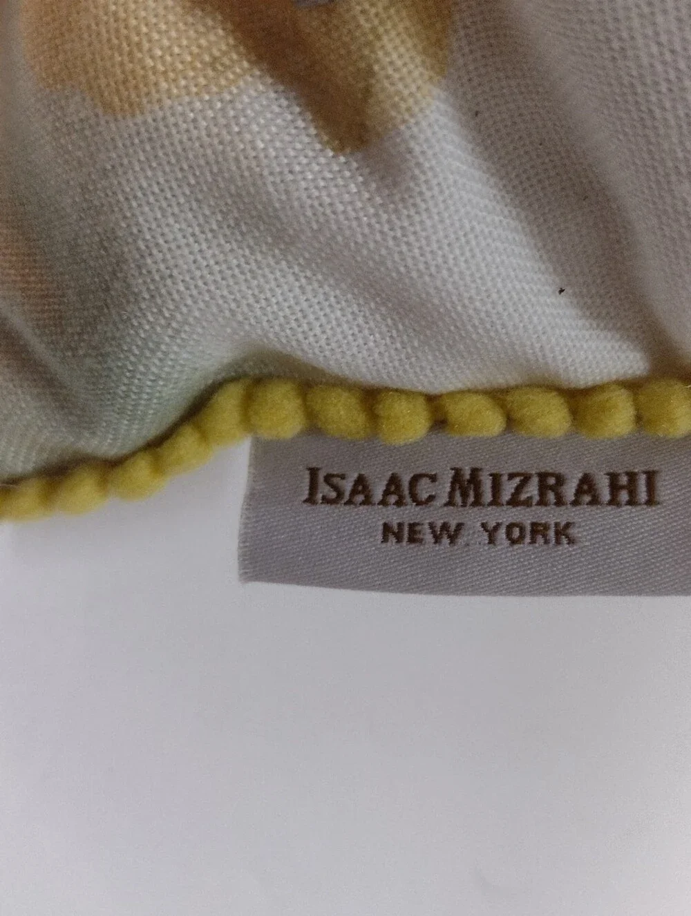 Isaac Mizrahi 19 X19 Yellow Pom-Trim Decorative Pillow Bunny & Beaded Floral